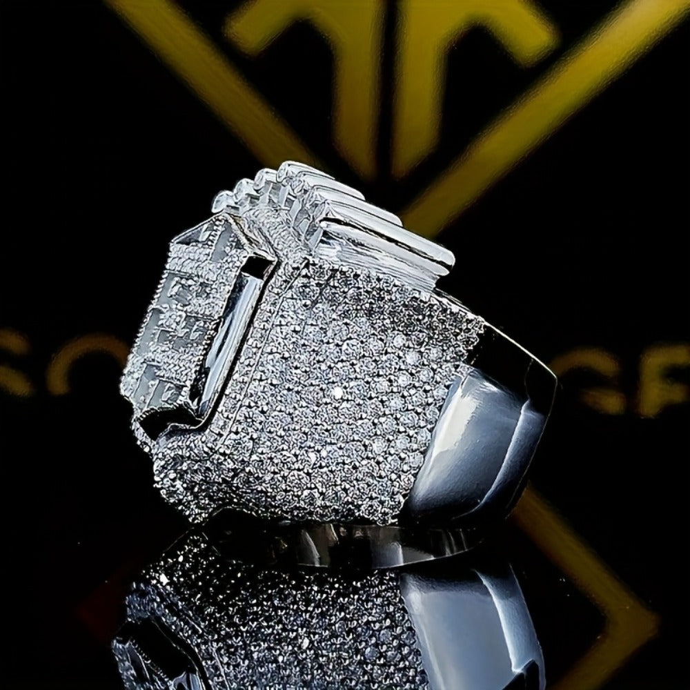 Rings for Women - Crown Ring Men Iced Out 925 Sterling Silver Round Cut Hip Hop Rapper - product detail view 5