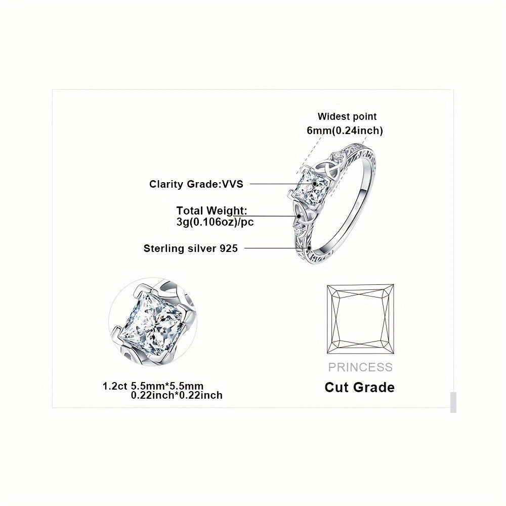 Rings for Women - Engagement Ring for 925 Sterling Silver Princess Cut Cubic Zirconia - product detail view 6
