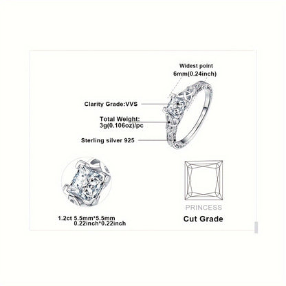 Rings for Women - Engagement Ring for 925 Sterling Silver Princess Cut Cubic Zirconia - product detail view 6