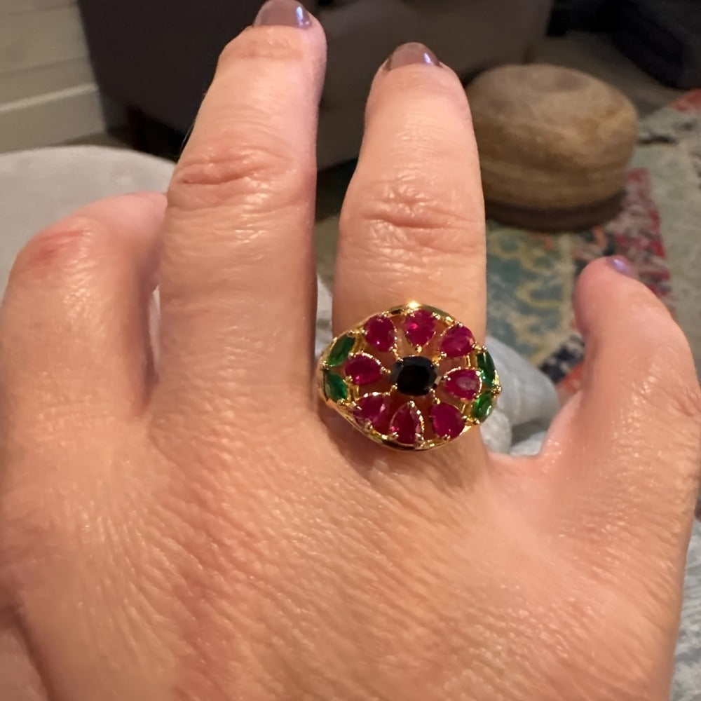 Rings for Women - Gold Ring 14K Gold Plated Red Cubic Zirconia CZ Ring for Boho Elegant - product detail view 2