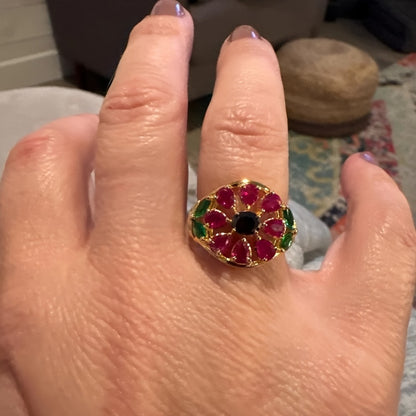 Rings for Women - Gold Ring 14K Gold Plated Red Cubic Zirconia CZ Ring for Boho Elegant - product detail view 2
