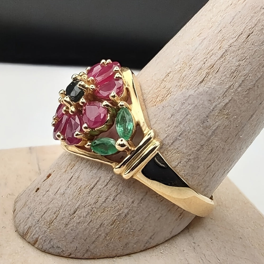 Rings for Women - Gold Ring 14K Gold Plated Red Cubic Zirconia CZ Ring for Boho Elegant - product detail view 7