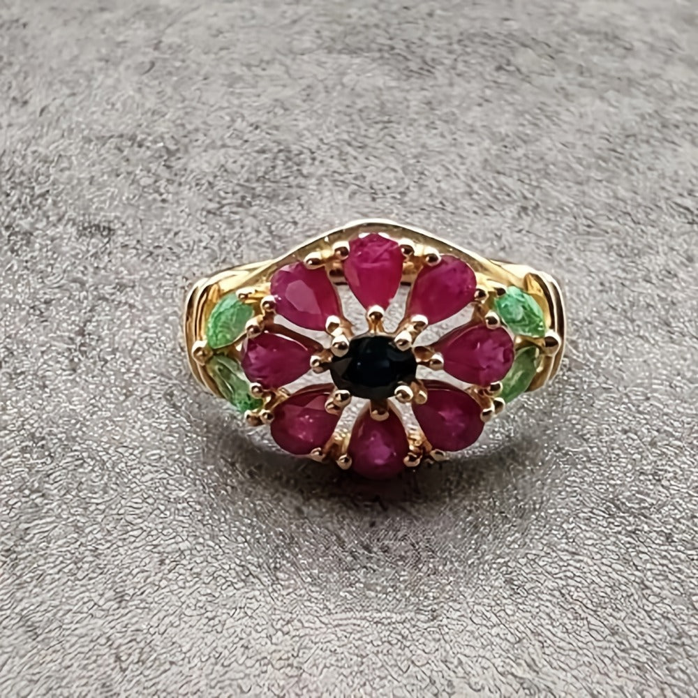 Rings for Women - Gold Ring 14K Gold Plated Red Cubic Zirconia CZ Ring for Boho Elegant - product detail view 8
