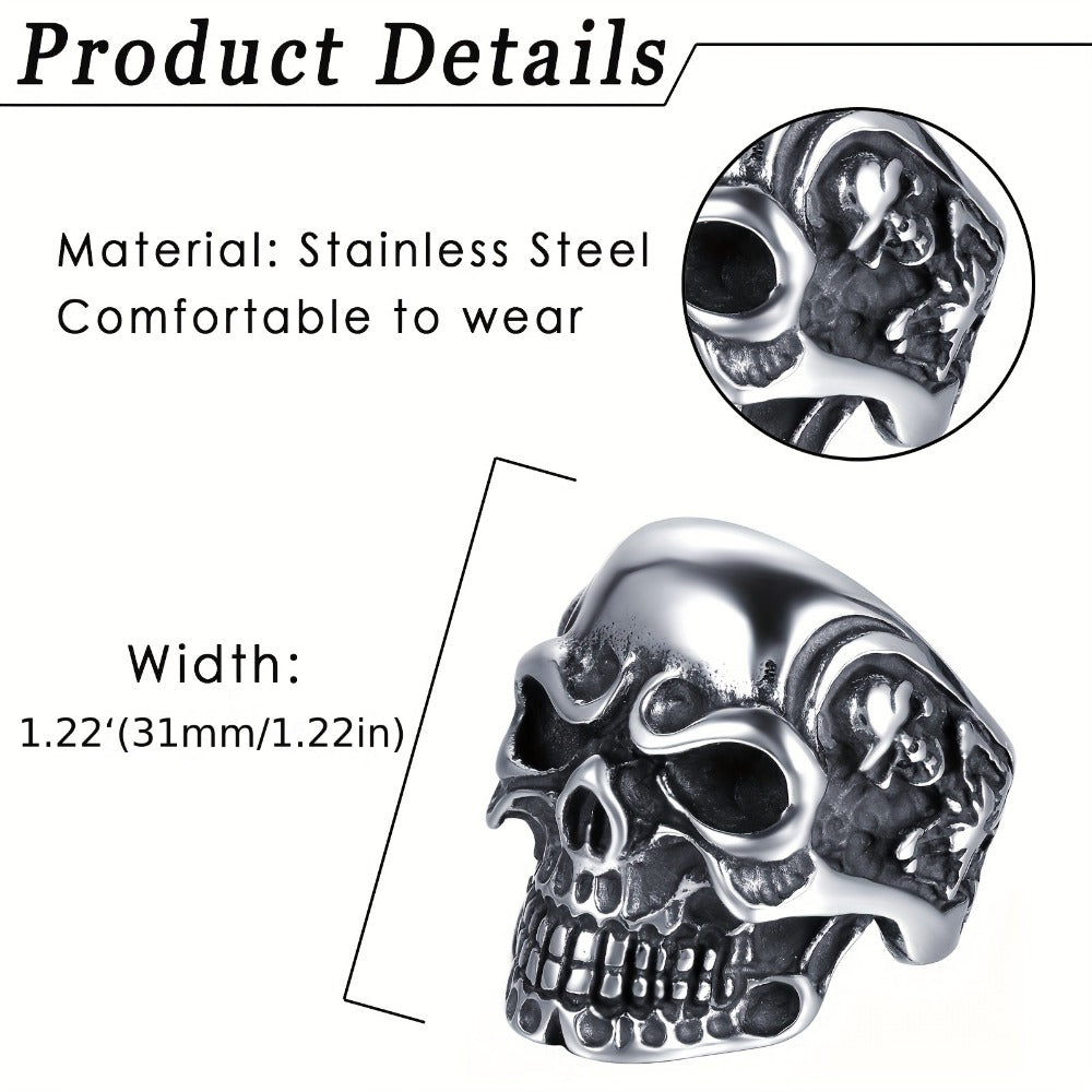 Rings for Women - Gothic Skull Ring for Men 304 Stainless Steel Vintage Biker Ring, Sizes - product detail view 2