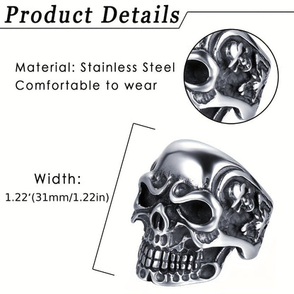 Rings for Women - Gothic Skull Ring for Men 304 Stainless Steel Vintage Biker Ring, Sizes - product detail view 2