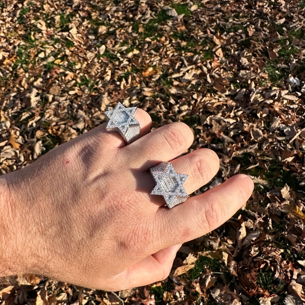 Rings for Women - Iced Out Star of David Ring Men 925 Silver Baguette Hexagram Hip Hop Pinky - product detail view 3