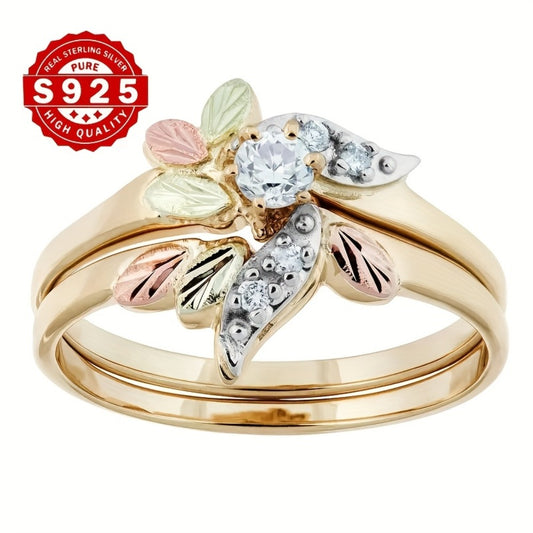Rings for Women - Leaf Ring S925 Sterling Silver Cubic Zirconia CZ Inlay Nature Inspired - main product view