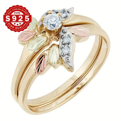 Rings for Women - Leaf Ring S925 Sterling Silver Cubic Zirconia CZ Inlay Nature Inspired - product detail view 2
