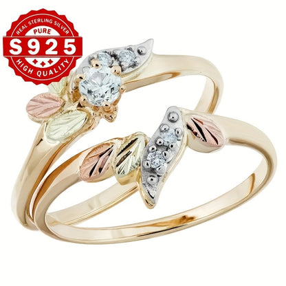 Rings for Women - Leaf Ring S925 Sterling Silver Cubic Zirconia CZ Inlay Nature Inspired - product detail view 3