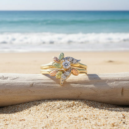 Rings for Women - Leaf Ring S925 Sterling Silver Cubic Zirconia CZ Inlay Nature Inspired - product detail view 5