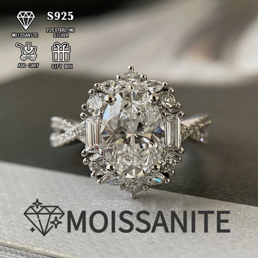 Rings for Women - Moissanite Engagement Ring Oval 2 Carat - S925 Sterling Silver - main product view