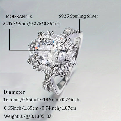 Rings for Women - Moissanite Engagement Ring Oval 2 Carat - S925 Sterling Silver - product detail view 5