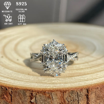 Rings for Women - Moissanite Engagement Ring Oval 2 Carat - S925 Sterling Silver - product detail view 6