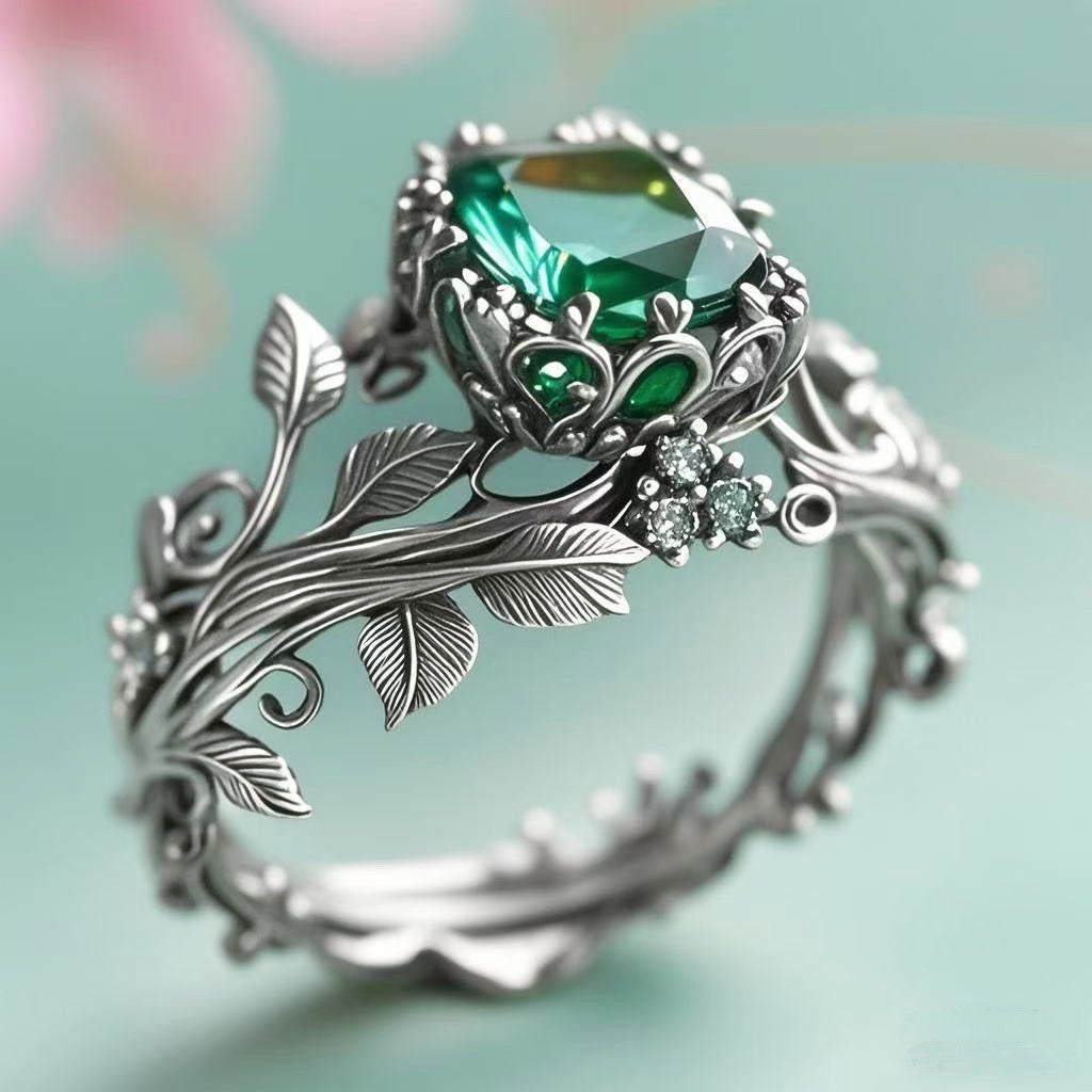 Rings for Women - Moissanite Ring S925 Silver - Vintage Leaf Totem Inlaid Moissanite Diamond - product detail view 13