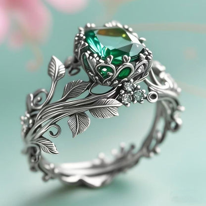 Rings for Women - Moissanite Ring S925 Silver - Vintage Leaf Totem Inlaid Moissanite Diamond - product detail view 13