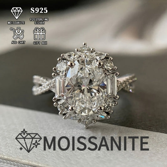 Rings for Women - Moissanite Ring S925 Sterling Silver 2ct Egg-Shaped Boho Cross Design - main product view