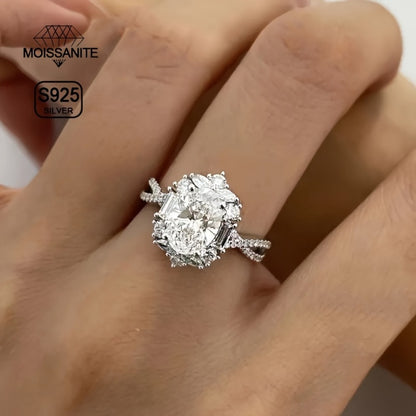 Rings for Women - Moissanite Ring S925 Sterling Silver 2ct Egg-Shaped Boho Cross Design - product detail view 3