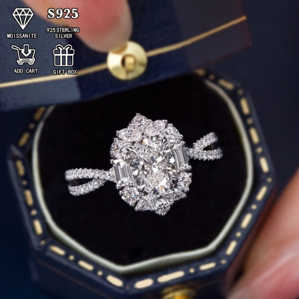 Rings for Women - Moissanite Ring S925 Sterling Silver 2ct Egg-Shaped Boho Cross Design - product detail view 4