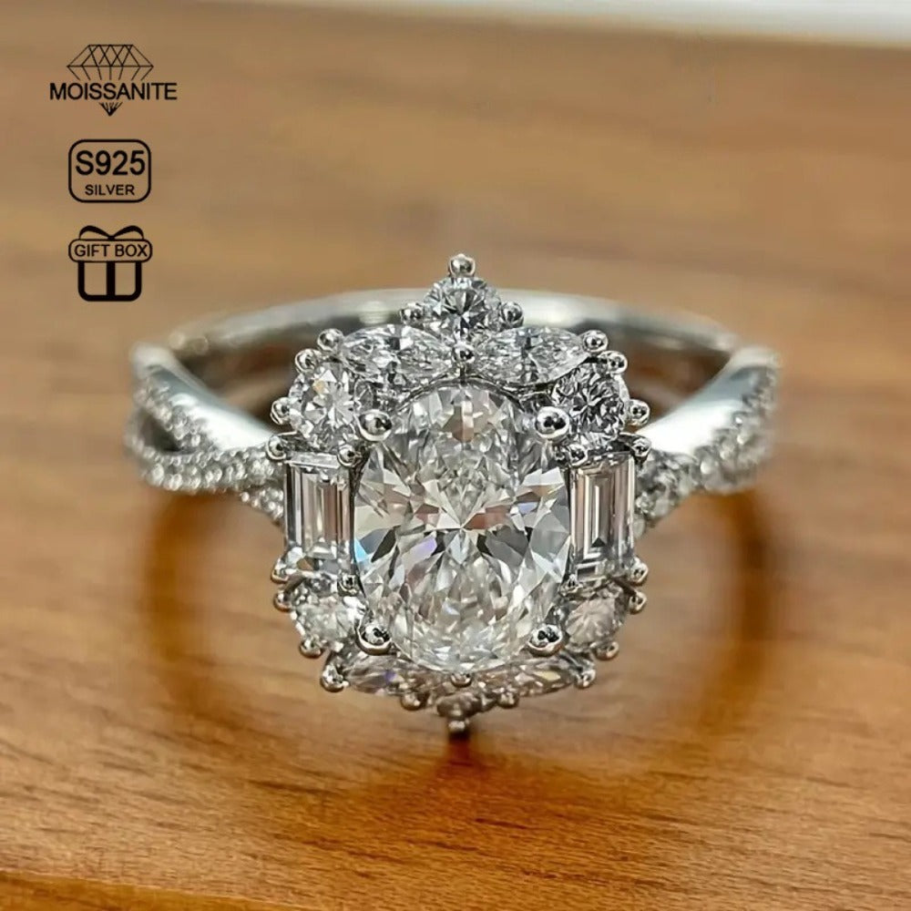 Rings for Women - Moissanite Ring S925 Sterling Silver 2ct Egg-Shaped Boho Cross Design - product detail view 5