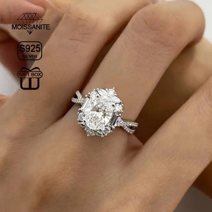 Rings for Women - Moissanite Ring S925 Sterling Silver 2ct Egg-Shaped Boho Cross Design - product detail view 6