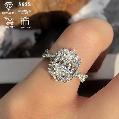 Rings for Women - Moissanite Ring S925 Sterling Silver 2ct Egg-Shaped Boho Cross Design - product detail view 7