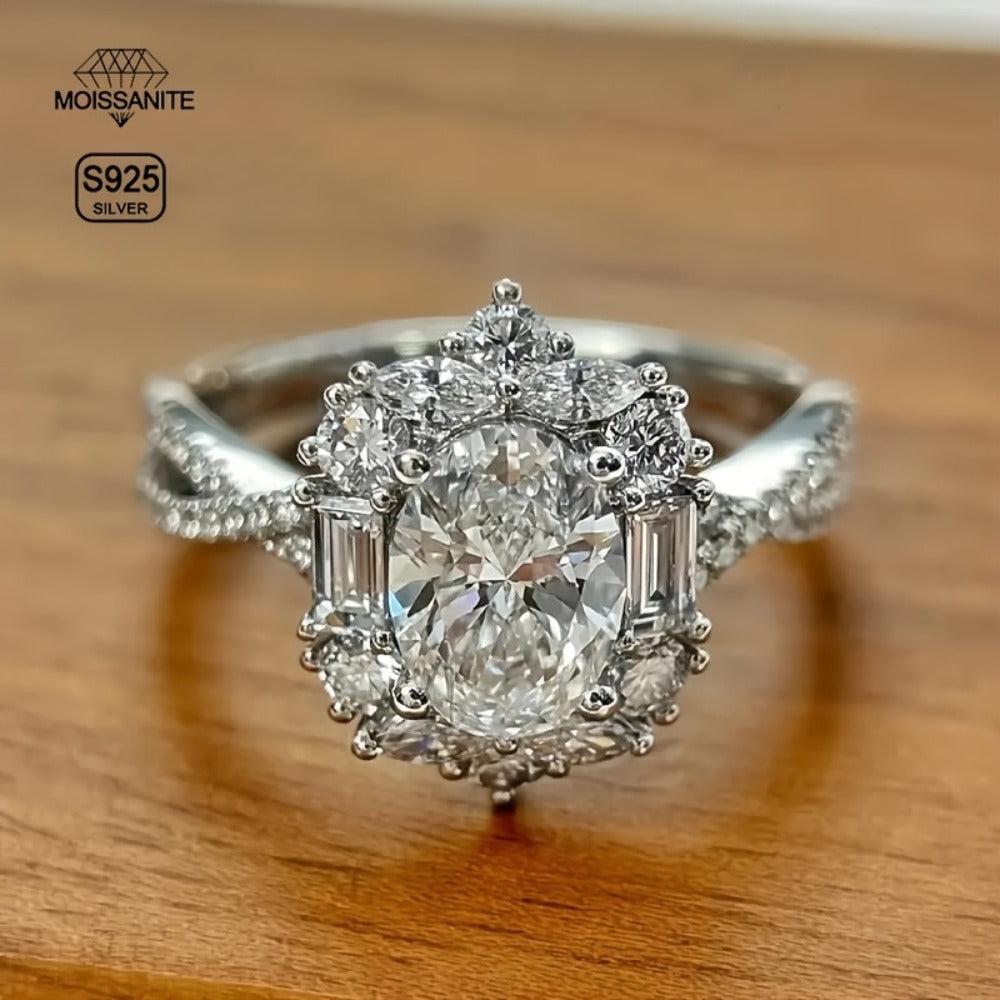 Rings for Women - Moissanite Ring S925 Sterling Silver 2ct Egg-Shaped Boho Cross Design - product detail view 9