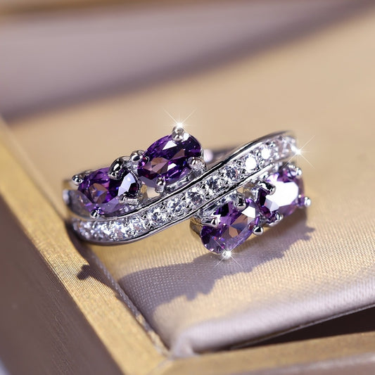 Rings for Women - Purple Zirconia Ring S925 Sterling Silver - Elegant Synthetic Gemstone - main product view