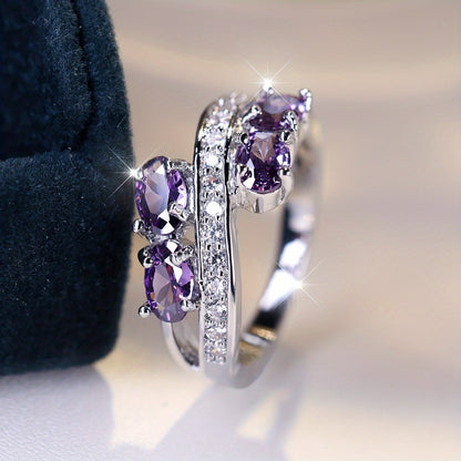 Rings for Women - Purple Zirconia Ring S925 Sterling Silver - Elegant Synthetic Gemstone - product detail view 7