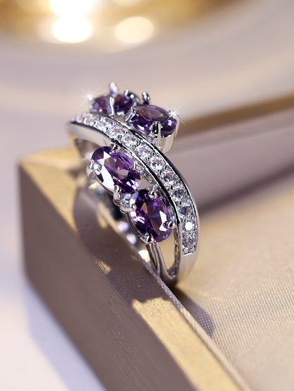 Rings for Women - Purple Zirconia Ring S925 Sterling Silver - Elegant Synthetic Gemstone - product detail view 13