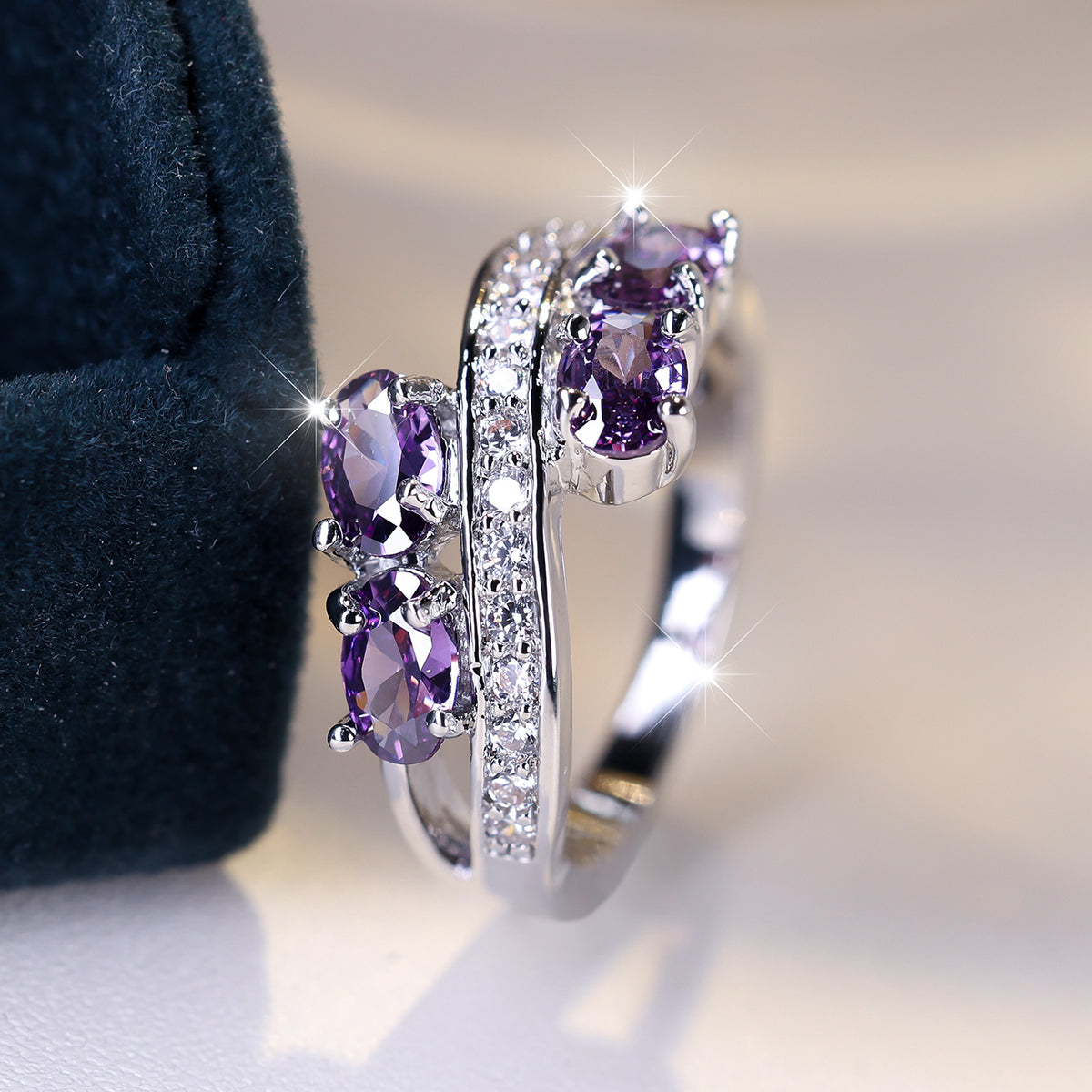 Rings for Women - Purple Zirconia Ring S925 Sterling Silver - Elegant Synthetic Gemstone - product detail view 17