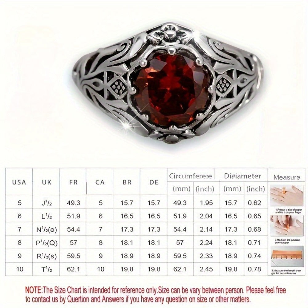 Rings for Women - Red Zirconia Ring S925 Sterling Silver Lattice Flower Design Vintage - product detail view 7
