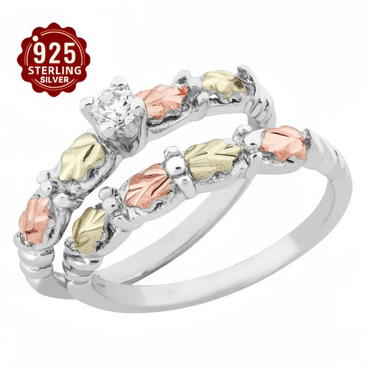 Rings for Women - S925 Sterling Silver Leaf Ring with Cubic Zirconia Inlay 's Elegant - main product view