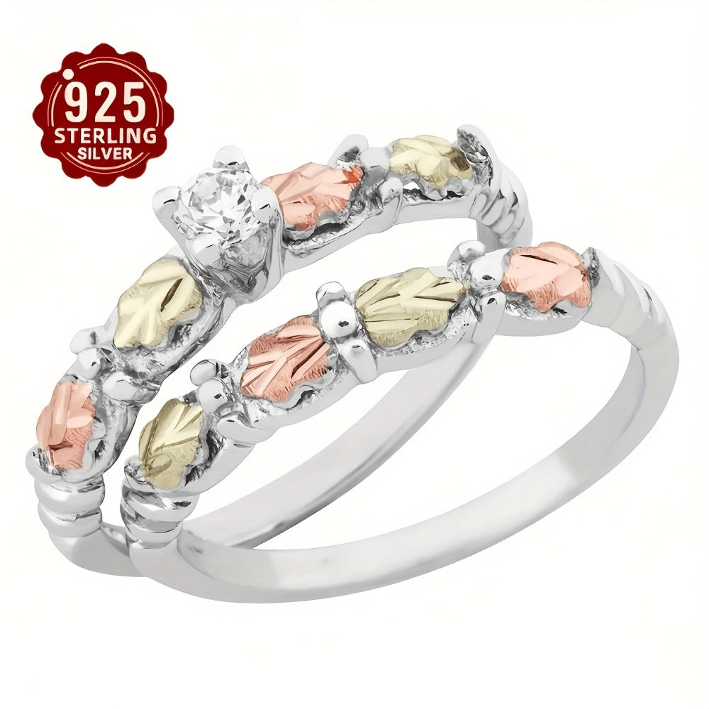 Rings for Women - S925 Sterling Silver Leaf Ring with Cubic Zirconia Inlay 's Elegant - product detail view 3