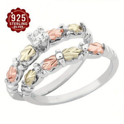 Rings for Women - S925 Sterling Silver Leaf Ring with Cubic Zirconia Inlay 's Elegant - product detail view 3