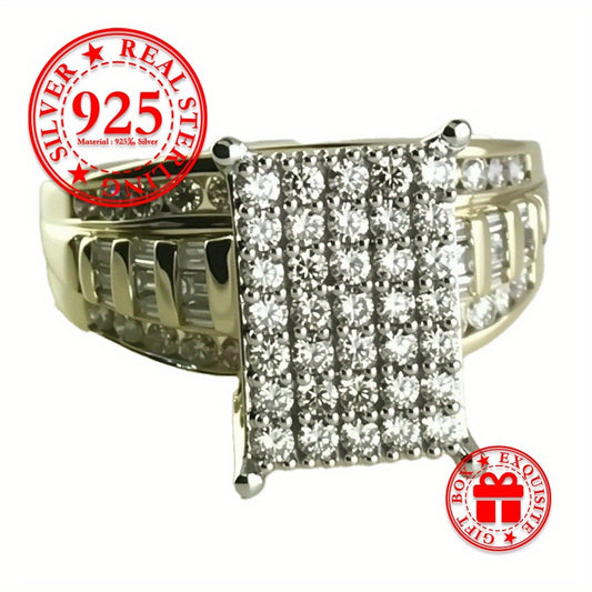 Rings for Women - S925 Sterling Silver Wedding Ring Cubic Zirconia Square Halo 14K Gold - main product view