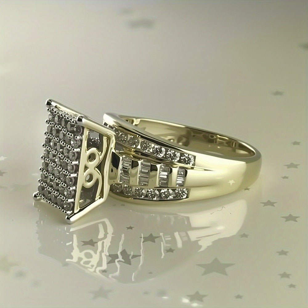 Rings for Women - S925 Sterling Silver Wedding Ring Cubic Zirconia Square Halo 14K Gold - product detail view 2