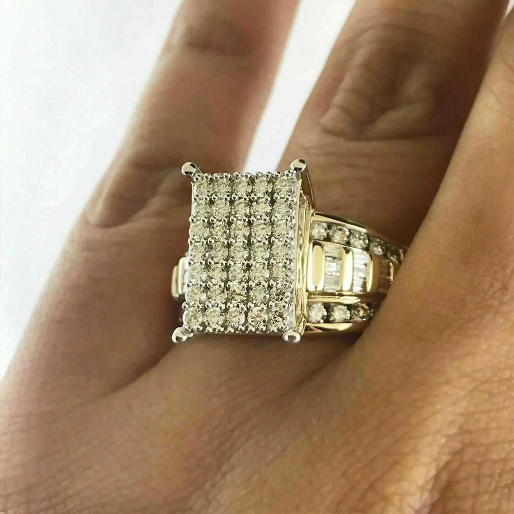 Rings for Women - S925 Sterling Silver Wedding Ring Cubic Zirconia Square Halo 14K Gold - product detail view 4