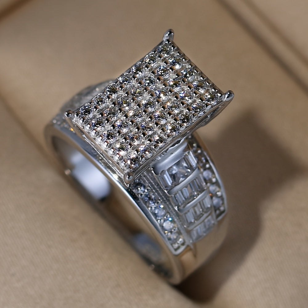 Rings for Women - S925 Sterling Silver Wedding Ring Cubic Zirconia Square Halo 14K Gold - product detail view 8