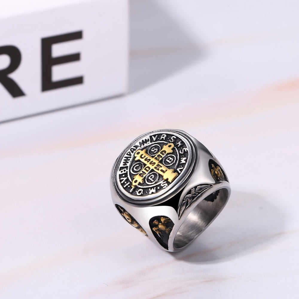 Rings for Women - Saint Benedict Medal Ring Stainless Steel Cross Religious Jewelry Silver - product detail view 4
