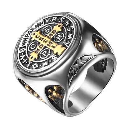 Rings for Women - Saint Benedict Medal Ring Stainless Steel Cross Religious Jewelry Silver - product detail view 5
