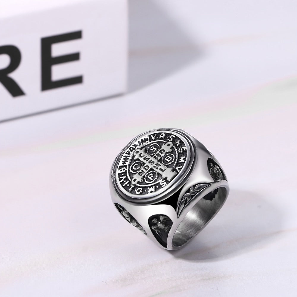 Rings for Women - Saint Benedict Medal Ring Stainless Steel Cross Religious Jewelry Silver - product detail view 9