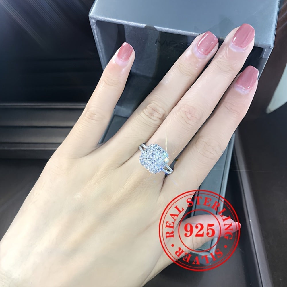 Rings for Women - Square CZ Engagement Ring 925 Sterling Silver Shiny Cubic Zirconia Bling - product detail view 8