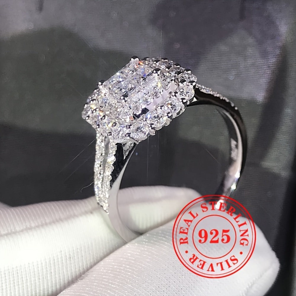 Rings for Women - Square CZ Engagement Ring 925 Sterling Silver Shiny Cubic Zirconia Bling - product detail view 9