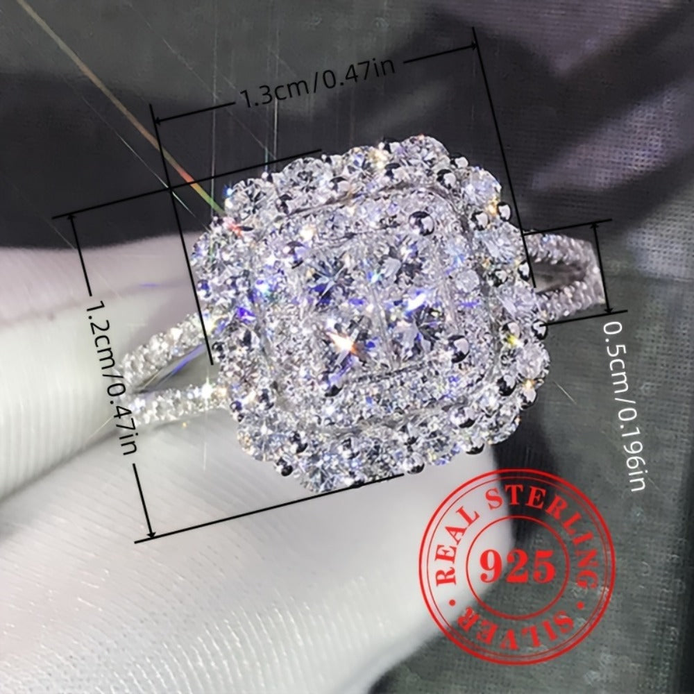 Rings for Women - Square CZ Engagement Ring 925 Sterling Silver Shiny Cubic Zirconia Bling - product detail view 10