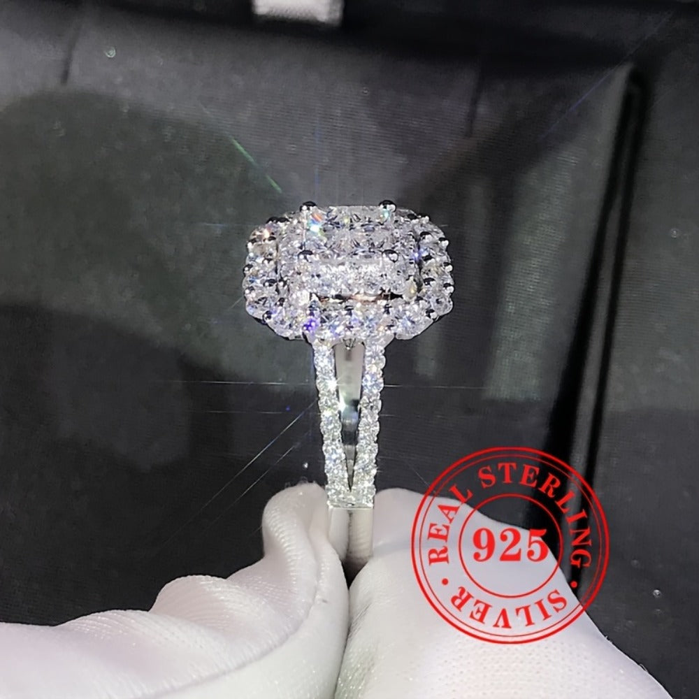 Rings for Women - Square CZ Engagement Ring 925 Sterling Silver Shiny Cubic Zirconia Bling - product detail view 12
