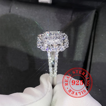 Rings for Women - Square CZ Engagement Ring 925 Sterling Silver Shiny Cubic Zirconia Bling - product detail view 12