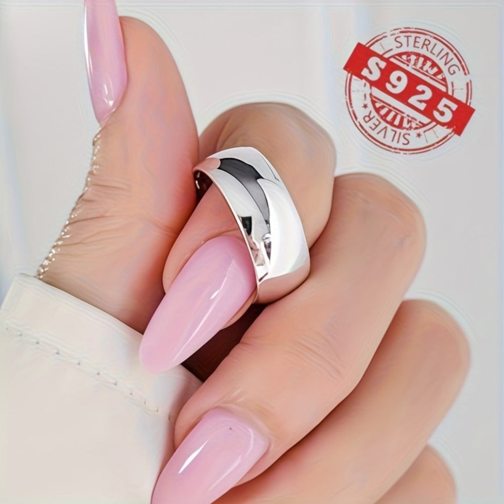 Rings for Women - Sterling Silver Band Ring 8mm Wide Solid Silver Eternal Ring for Men - product detail view 9