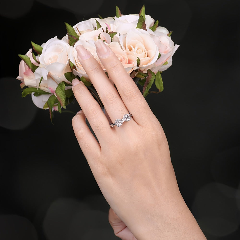 Rings for Women - Sterling Silver Bowknot Ring for CZ Diamond Accent Elegant Bow Knot Design - product detail view 2