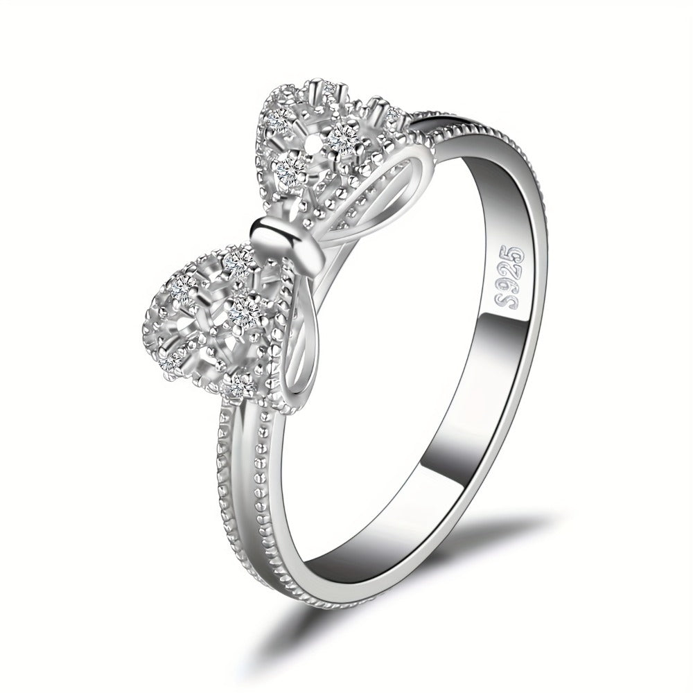 Rings for Women - Sterling Silver Bowknot Ring for CZ Diamond Accent Elegant Bow Knot Design - product detail view 3