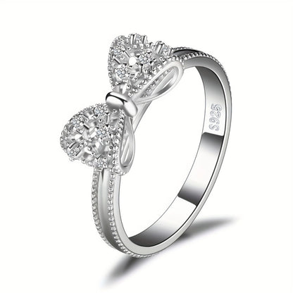 Rings for Women - Sterling Silver Bowknot Ring for CZ Diamond Accent Elegant Bow Knot Design - product detail view 3